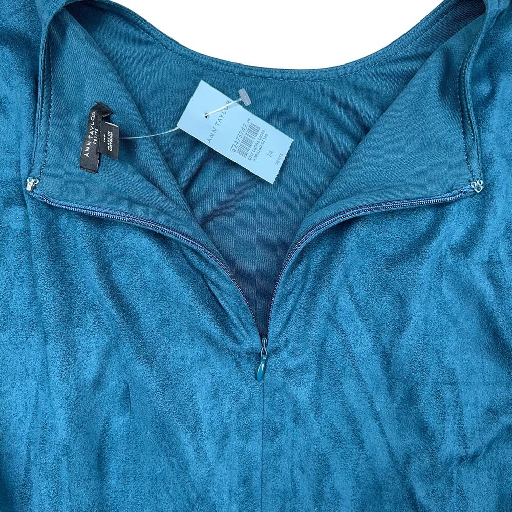 Ann Taylor Faux Suede Pleated Midi Dress 14P Teal Belted Wedding Guest NWT Party - Picture 8 of 13